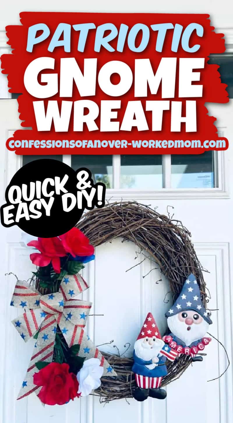 This Patriotic Gnome Wreath DIY is an easy Dollar Tree gnome welcome wreath for your front door. Customize it as you like for any holiday.