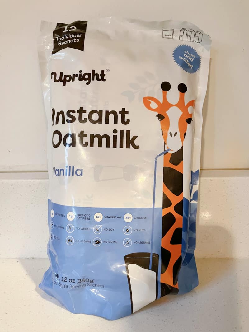 a bag of Upright Instant Oat Milk