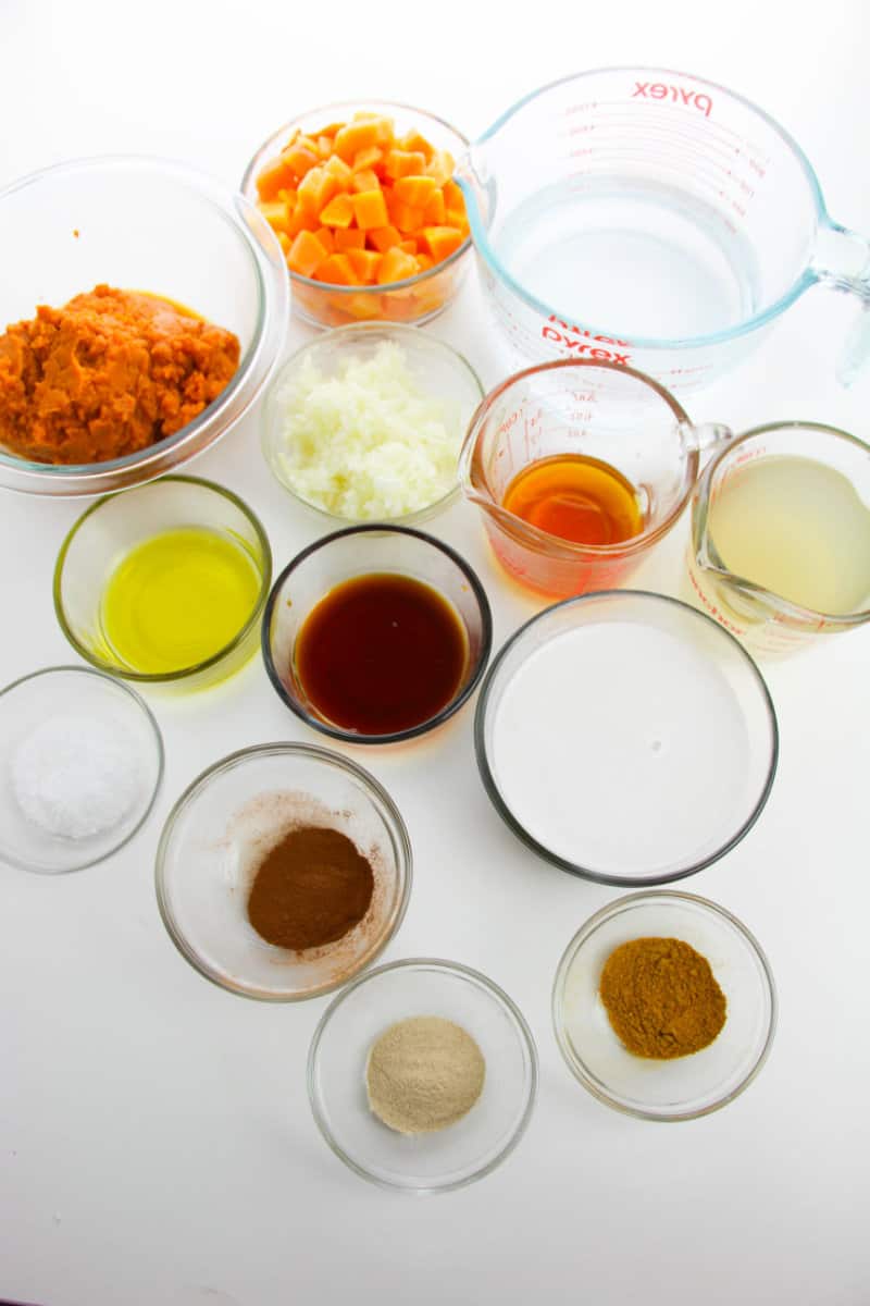 ingredients in glass bowls