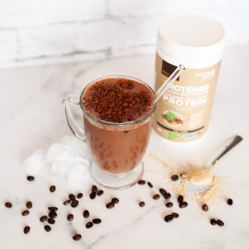 a collagen protein shake with coffee on the counter