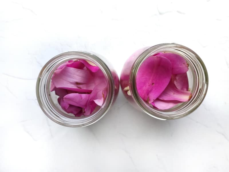 pink petals in a jar