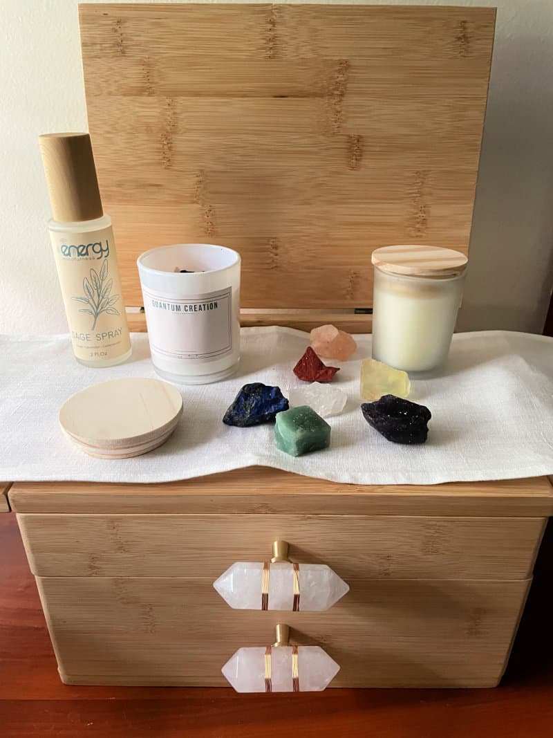 meditation mindfulness kit with chakra stones and candles