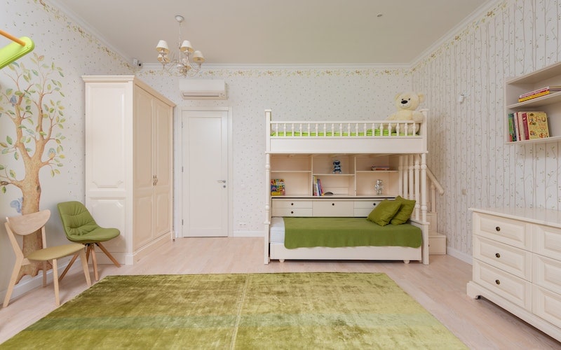 white and green child's bedroom 