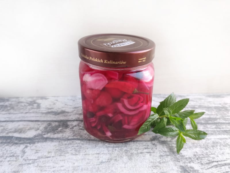 a jar of keto pickled onions with mint