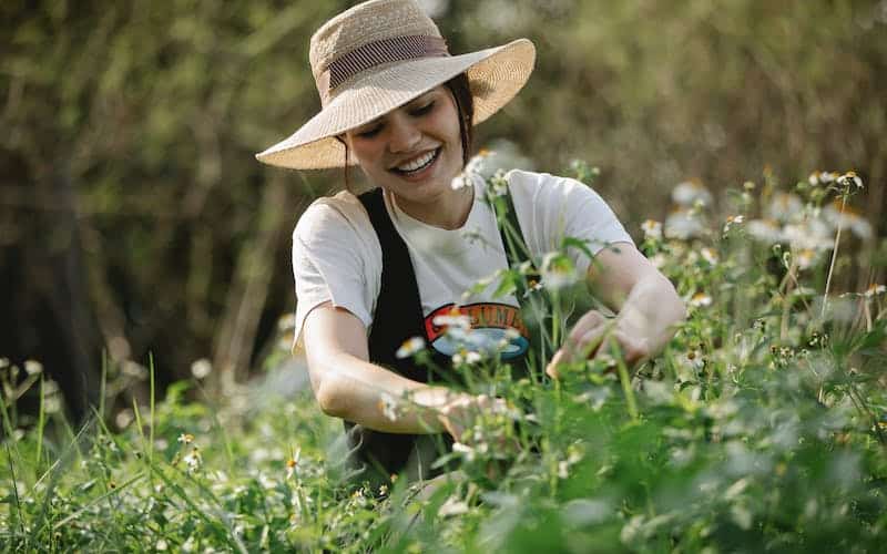 smiling woman gardening