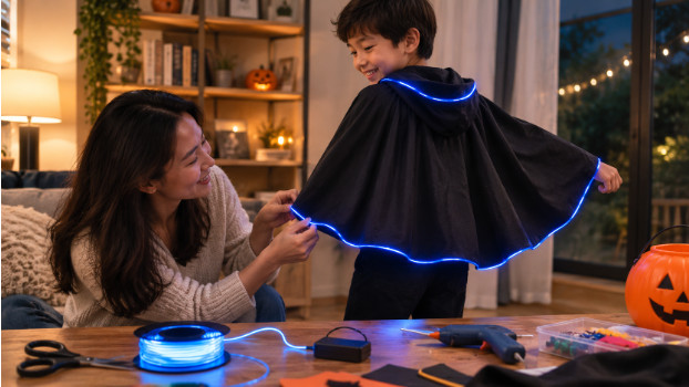 lining a craft with glowing EL wire