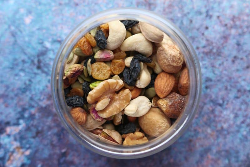 nuts and fruit in a jar