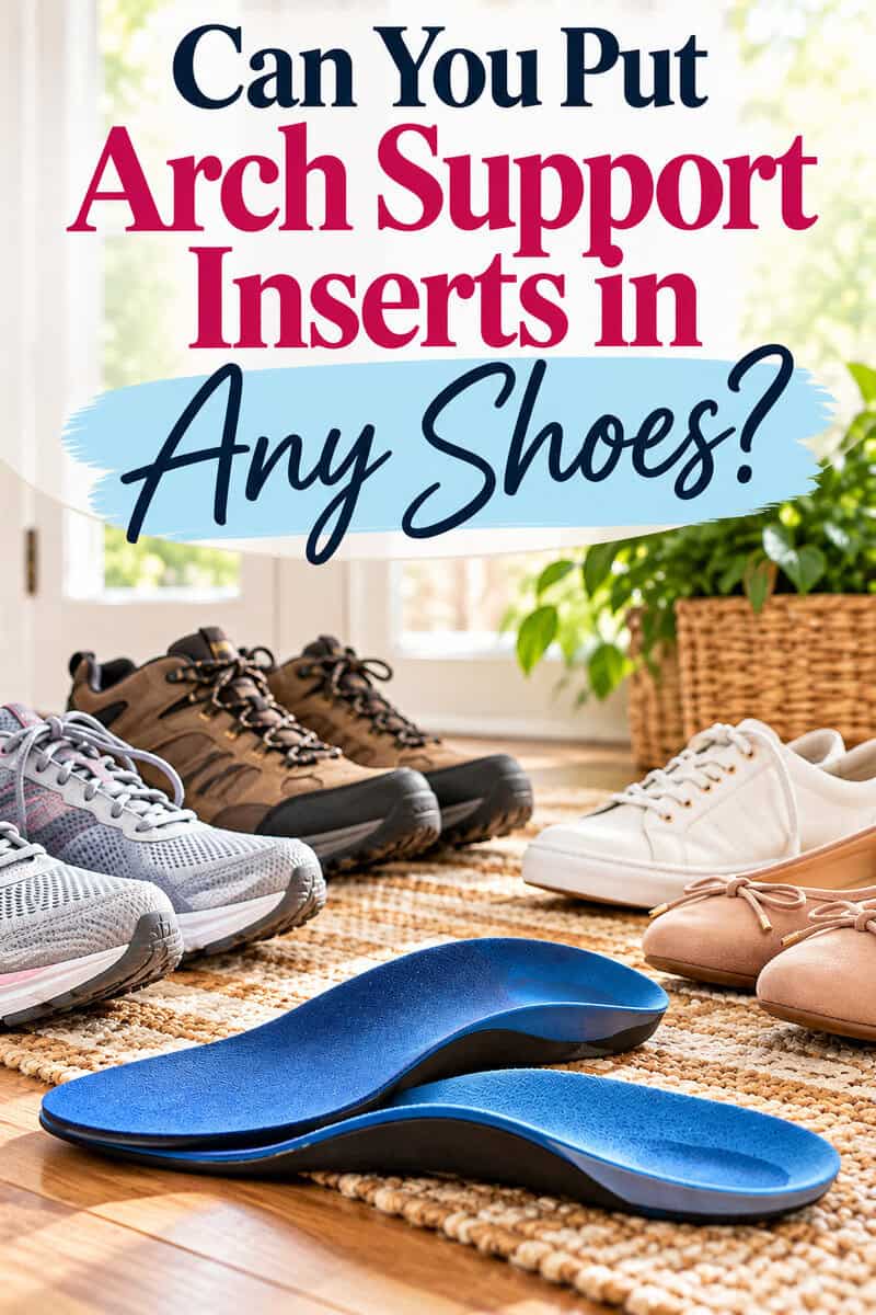 Can you put arch support inserts in any shoes? Discover which shoes work best with plantar fasciitis insoles, including walking shoes, sneakers, work shoes, and everyday footwear. Learn how to choose comfortable arch support inserts, when to remove the original insoles, and why proper shoe fit matters for heel pain relief.Save these helpful tips for choosing the right shoes and arch support inserts!#PlantarFasciitis #ArchSupport #ShoeInserts #FootComfort #HeelPain