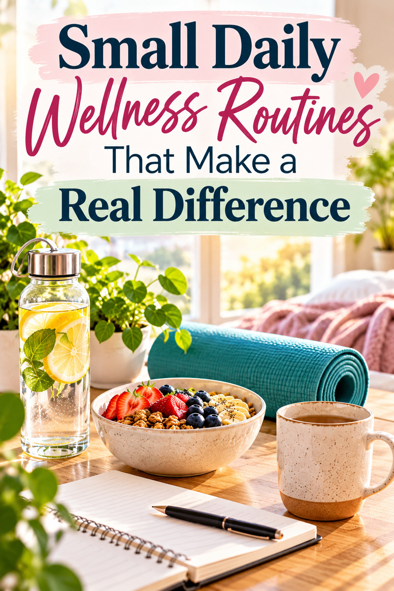 Want to build healthier habits without completely changing your schedule? Discover small daily wellness routines that actually stick, including simple morning habits, easy ways to stay hydrated, quick movement breaks, and relaxing nighttime routines. These practical self-care tips can help you feel more balanced, energized, and consistent, even on busy days. Plus, try a simple two-week wellness checklist to get started!Save these easy daily wellness habits for inspiration!#DailyWellness #HealthyHabits #SelfCareRoutine #WellnessTips #HealthyLifestyle